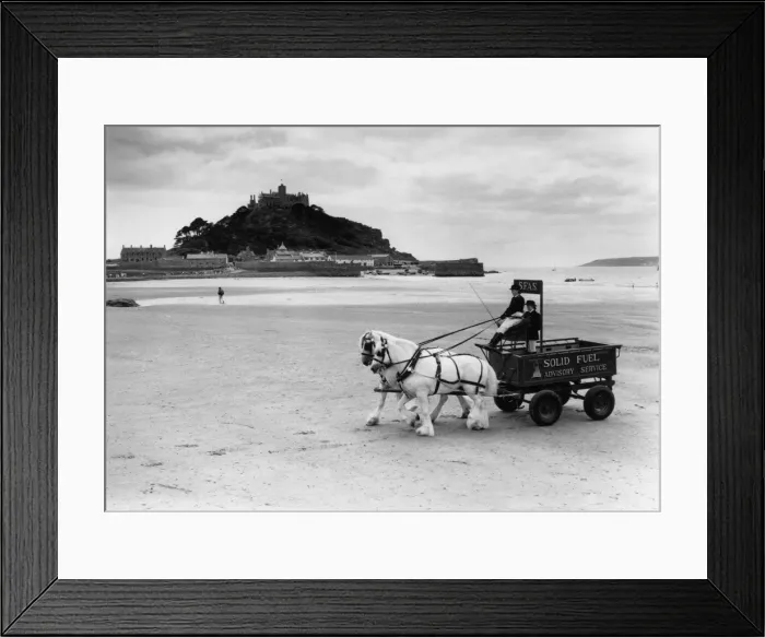 Framed Print : Shire horses and cart on Marazion beach, Cornwall Framed Print : Shire horses and cart on Marazion beach, Cornwall