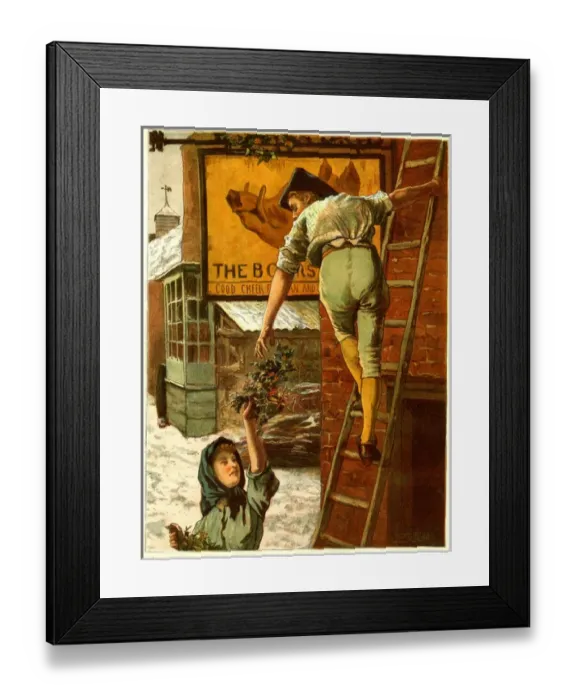 Framed Print : Christmas Morning - Decorating the Signboard Framed Print : Christmas Morning - Decorating the Signboard