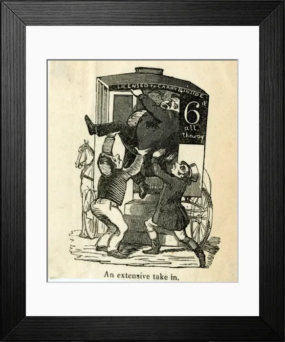 Framed Print : Cartoon, squeezing into a full carriage Framed Print : Cartoon, squeezing into a full carriage