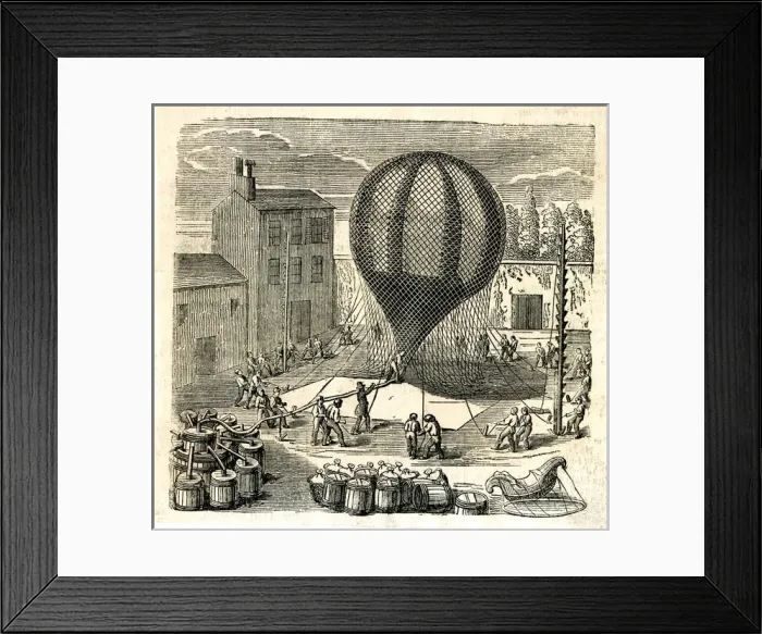 Framed Print : Early Ballooning - Inflating a balloon Framed Print : Early Ballooning - Inflating a balloon