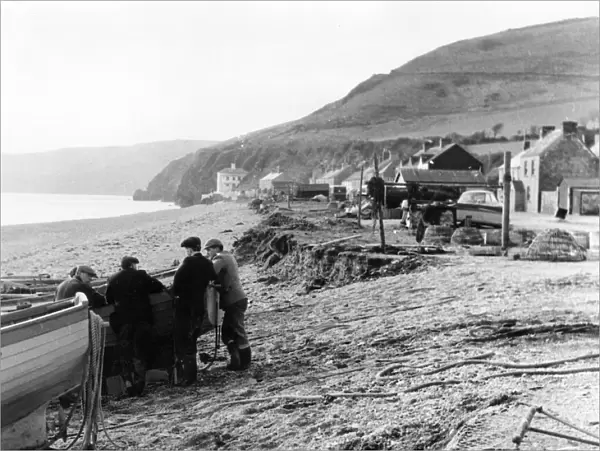 Scene with fishermen at Beesands, Start Bay, Devon