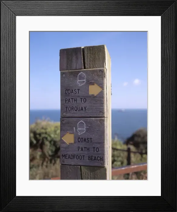 Framed Print : Signpost on coastal footpath near Torquay, Devon Framed Print : Signpost on coastal footpath near Torquay, Devon