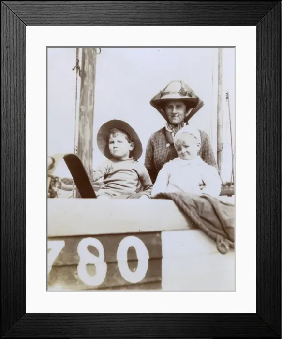 Framed Print : Woman and two children in a boat, Southwold, Suffolk Framed Print : Woman and two children in a boat, Southwold, Suffolk