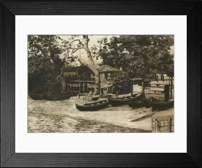 Framed Print : Etching by Willy Auerbach, waterside scene with boats Framed Print : Etching by Willy Auerbach, waterside scene with boats