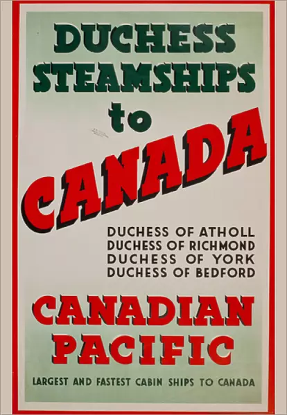 Advertisement for Duchess Steamships to Canada