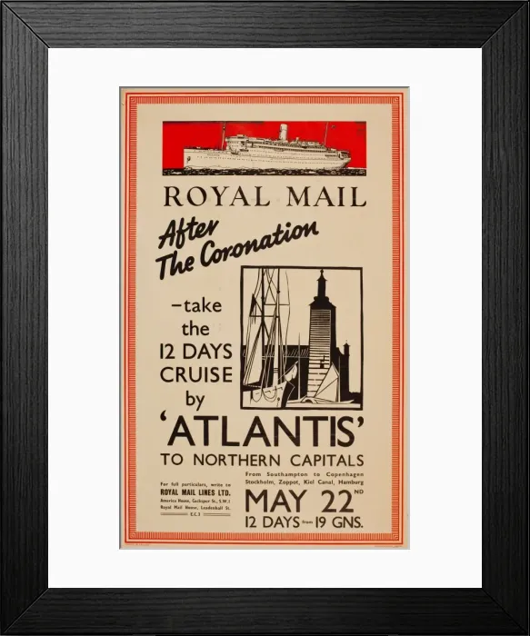 Framed Print : Advertisement for Atlantis cruise to northern capitals