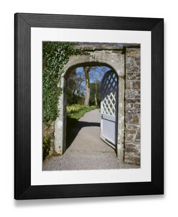 Framed Print : Orchard gate, Cotehele House, Tamar Valley, Cornwall Framed Print : Orchard gate, Cotehele House, Tamar Valley, Cornwall