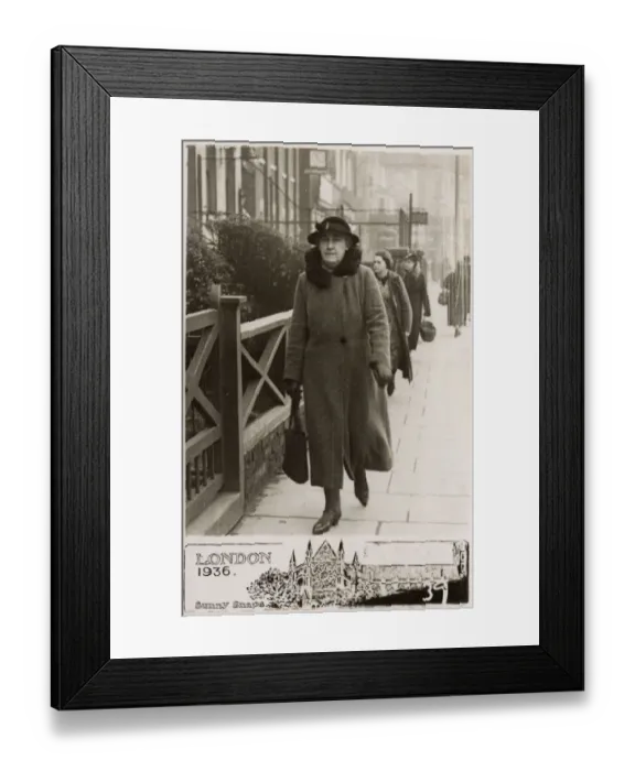Framed Print : Stern and formidable older woman walking down London street Framed Print : Stern and formidable older woman walking down London street