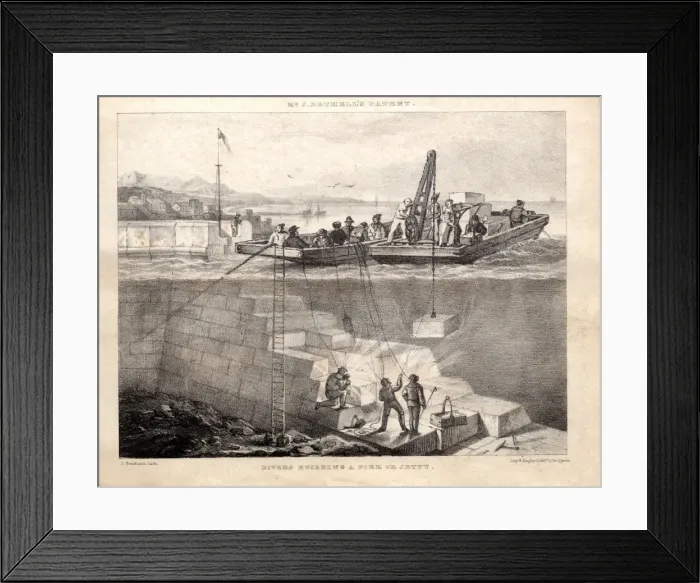 Framed Print : Divers building a pier or jetty Framed Print : Divers building a pier or jetty