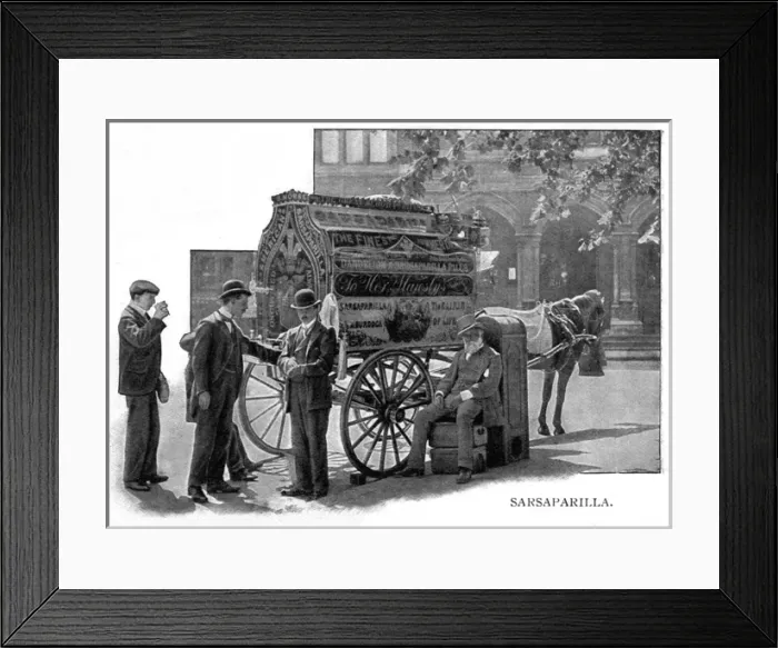 Framed Print : Selling sarsaparilla from a horse and wagon, 1903 Framed Print : Selling sarsaparilla from a horse and wagon, 1903