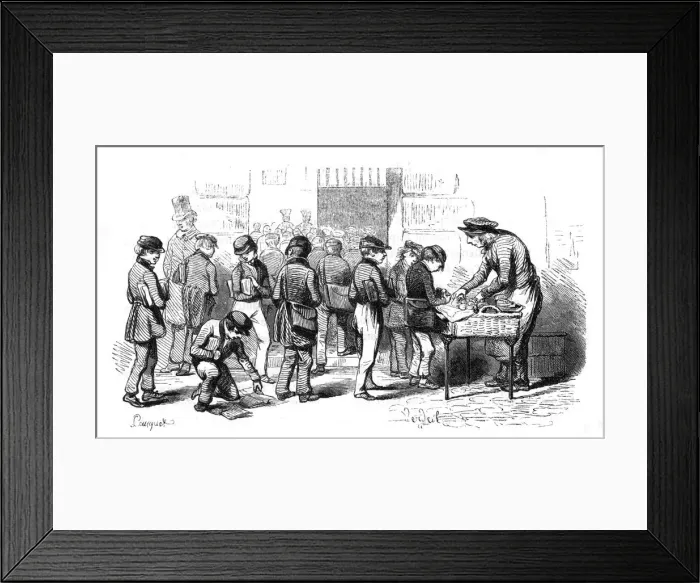 Framed Print : Selling pastries from a street stall in France, 1850 Framed Print : Selling pastries from a street stall in France, 1850