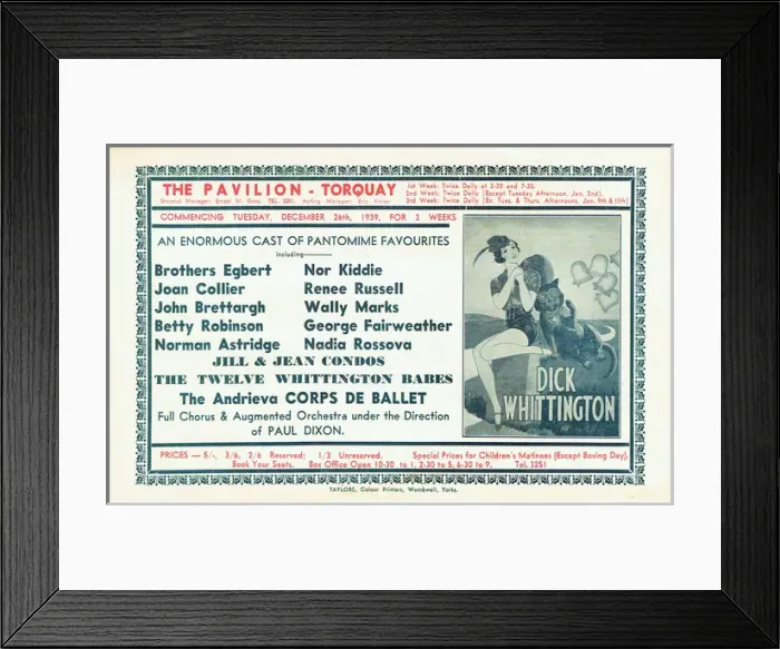 Framed Print : Dick Whittington. The Pavilion Theatre in Torquay Framed Print : Dick Whittington. The Pavilion Theatre in Torquay