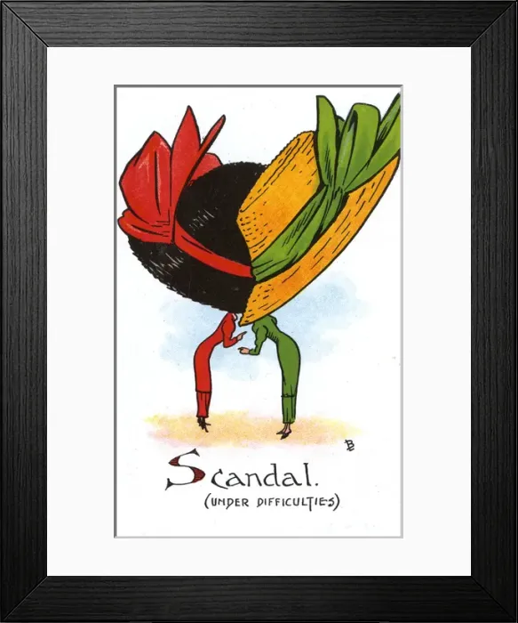 Framed Print : Comic Postcard - Hat theme - Scandal (under difficulties) Framed Print : Comic Postcard - Hat theme - Scandal (under difficulties)