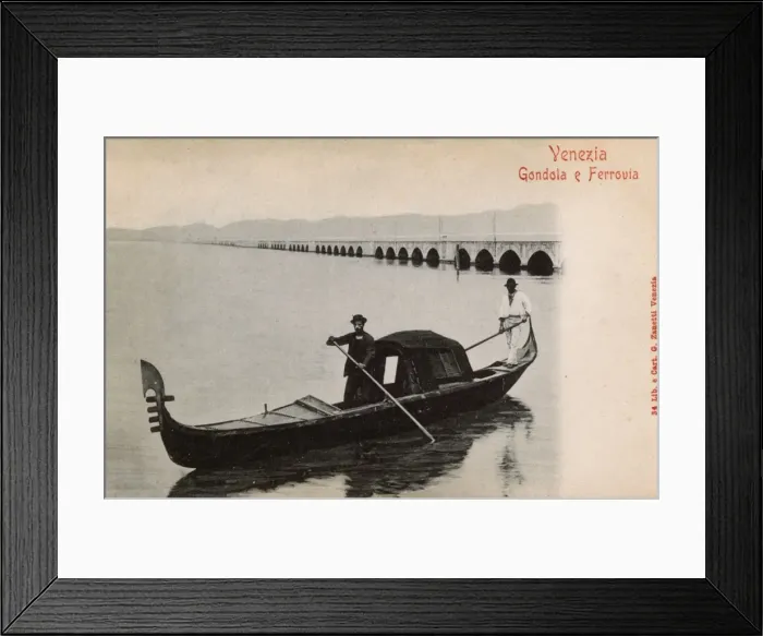 Framed Print : Venice, Italy - Covered gondola and the Railway Bridge Framed Print : Venice, Italy - Covered gondola and the Railway Bridge