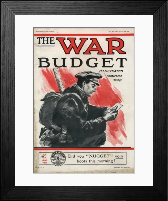 Framed Print : The War Budget - British Tommy reads letter from home Framed Print : The War Budget - British Tommy reads letter from home