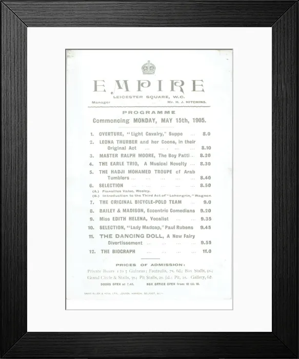 Framed Print : Empire Leicester Square, postcard for Variety Show Framed Print : Empire Leicester Square, postcard for Variety Show