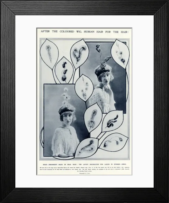 Framed Print : Headdresses made from human hair! 1914 Framed Print : Headdresses made from human hair! 1914