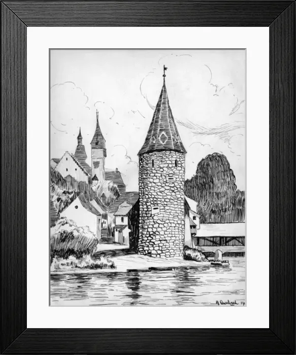 Framed Print : Drawing by Harold Auerbach, Bremgarten, Switzerland Framed Print : Drawing by Harold Auerbach, Bremgarten, Switzerland