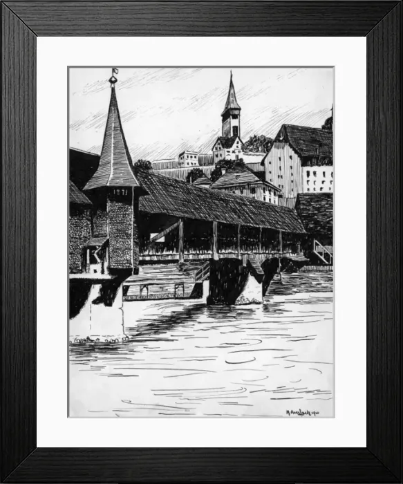 Framed Print : Drawing by Harold Auerbach, Lucerne, Switzerland Framed Print : Drawing by Harold Auerbach, Lucerne, Switzerland