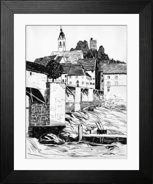 Framed Print : Drawing by Harold Auerbach, Laufenburg, Switzerland Framed Print : Drawing by Harold Auerbach, Laufenburg, Switzerland