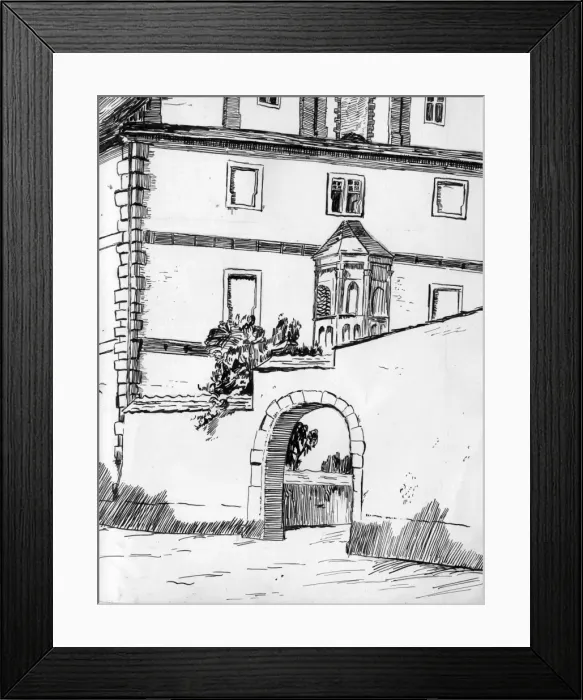 Framed Print : Drawing by Harold Auerbach, building and archway Framed Print : Drawing by Harold Auerbach, building and archway