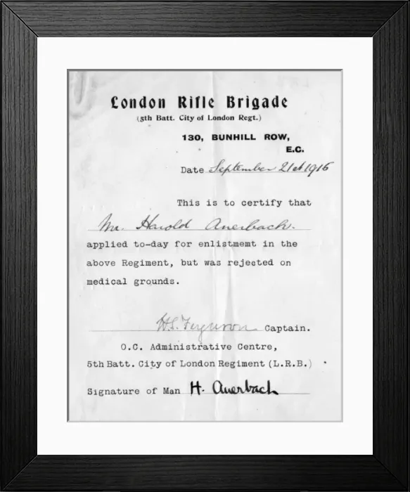 Framed Print : Letter of confirmation, unfit for military service, WW1 Framed Print : Letter of confirmation, unfit for military service, WW1