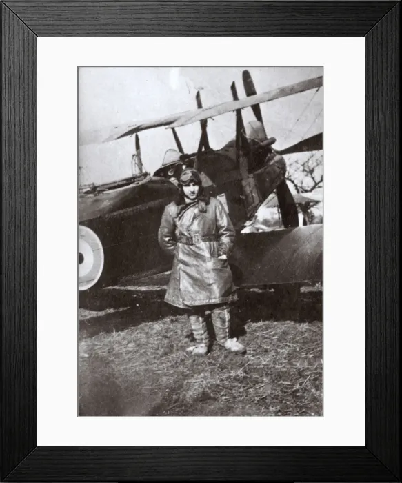 Framed Print : RFC crewman with plane, Villeselve, Northern France, WW1 Framed Print : RFC crewman with plane, Villeselve, Northern France, WW1