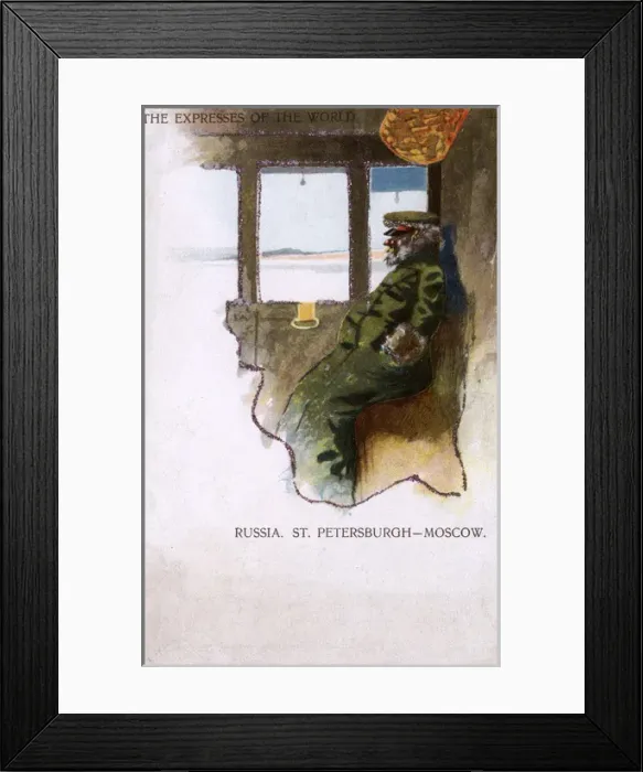 Framed Print : Old Coach Driver takes train between Moscow - St Petersburg