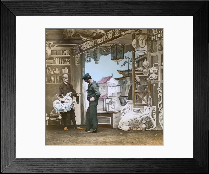 Framed Print : British Sailor on shore leave purchasing a souvenir - China Framed Print : British Sailor on shore leave purchasing a souvenir - China