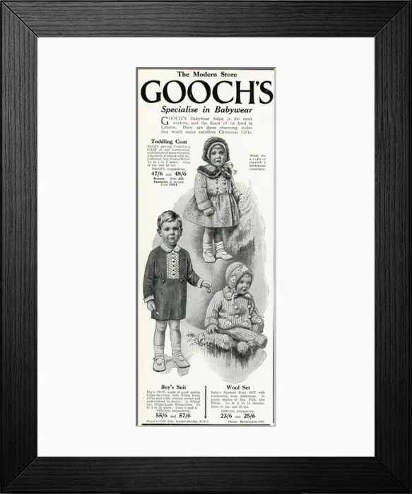 Framed Print : Advert for Goochs toddlers clothing 1929 Framed Print : Advert for Goochs toddlers clothing 1929