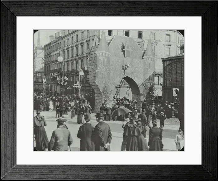 Framed Print : Rouen - black and white view of city street, with many pedestrians Date: circa 1890s Framed Print : Rouen - black and white view of city street, with many pedestrians Date: circa 1890s
