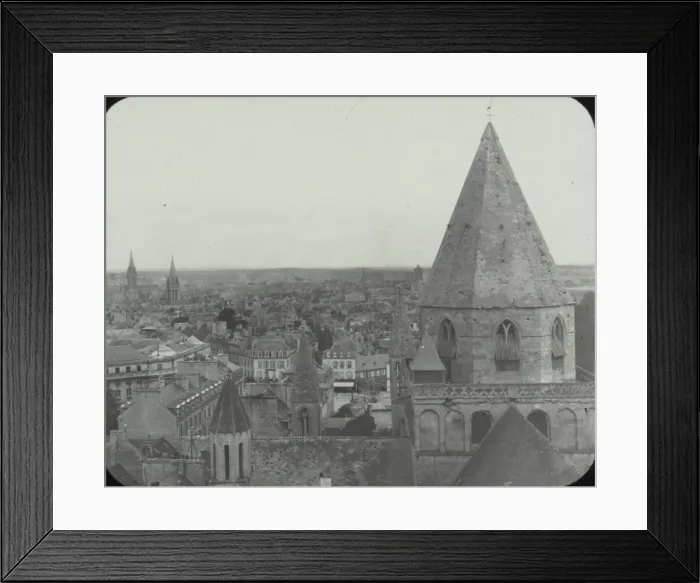Framed Print : Caen - black and white panoramic view of town from roof top level Date: circa 1890s Framed Print : Caen - black and white panoramic view of town from roof top level Date: circa 1890s
