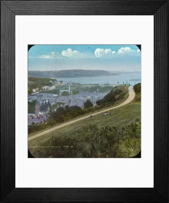 Framed Print : Bangor. Colour lantern slide depicting Bangor in North Wales. Date: circa 1890s Framed Print : Bangor. Colour lantern slide depicting Bangor in North Wales. Date: circa 1890s
