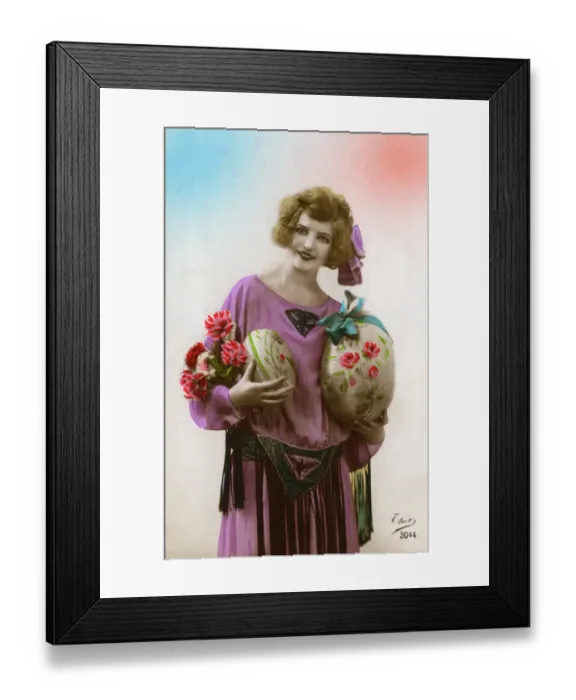 Framed Print : French model holding two large Easter eggs Framed Print : French model holding two large Easter eggs