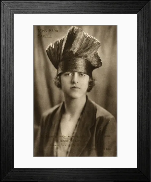 Framed Print : Miss Sara Sample - Modelling hats from Maison Lewis Framed Print : Miss Sara Sample - Modelling hats from Maison Lewis