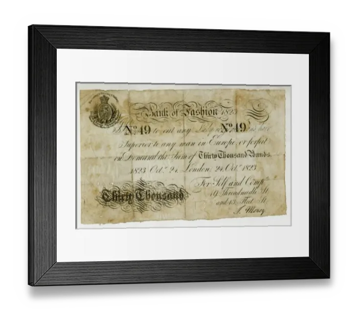Framed Print : Bank of Fashion novelty bank note Framed Print : Bank of Fashion novelty bank note