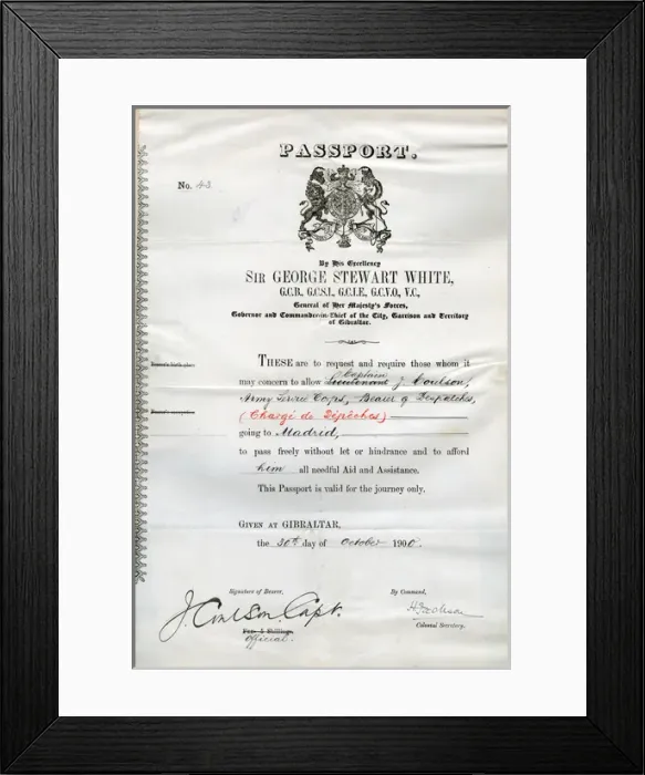 Framed Print : British passport from Gibraltar to Madrid Framed Print : British passport from Gibraltar to Madrid