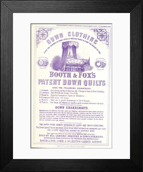 Framed Print : Advertisement, Booth & Foxs Patent Down Quilts Framed Print : Advertisement, Booth & Foxs Patent Down Quilts