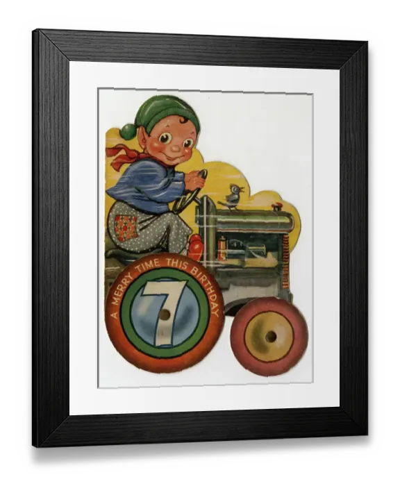 Framed Print : 7th birthday card, boy on a tractor Framed Print : 7th birthday card, boy on a tractor