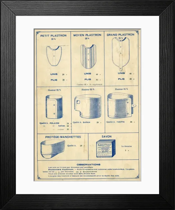 Framed Print : Mens celluloid detachable bibs and cuffs Framed Print : Mens celluloid detachable bibs and cuffs