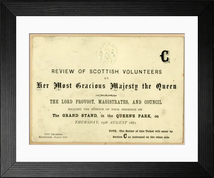 Framed Print : Ticket to Review of Scottish Volunteers, Edinburgh, Scotland Framed Print : Ticket to Review of Scottish Volunteers, Edinburgh, Scotland