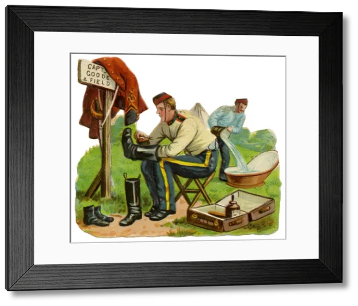 Framed Print : Victorian Scrap - soldiers polishing boots Framed Print : Victorian Scrap - soldiers polishing boots