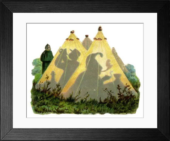 Framed Print : Victorian Scrap - Army Tent with Silhouettes Framed Print : Victorian Scrap - Army Tent with Silhouettes