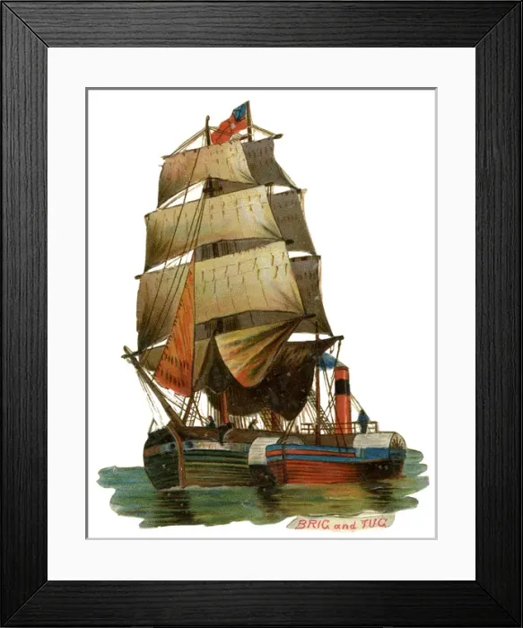 Framed Print : Victorian Scrap - Brig and Tug Framed Print : Victorian Scrap - Brig and Tug