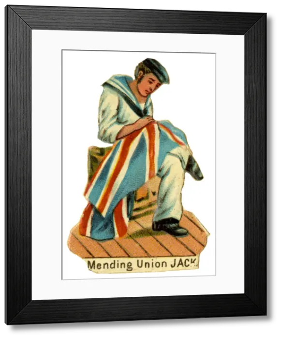 Framed Print : Victorian Scrap - Mending Union Jack Framed Print : Victorian Scrap - Mending Union Jack