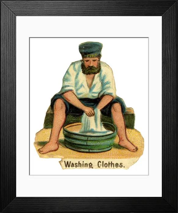 Framed Print : Victorian Scrap - Washing Clothes in the Navy Framed Print : Victorian Scrap - Washing Clothes in the Navy