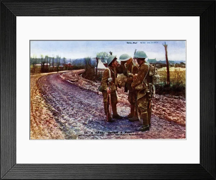 Framed Print : Soldiers smoking and relaxing, WW1 Framed Print : Soldiers smoking and relaxing, WW1