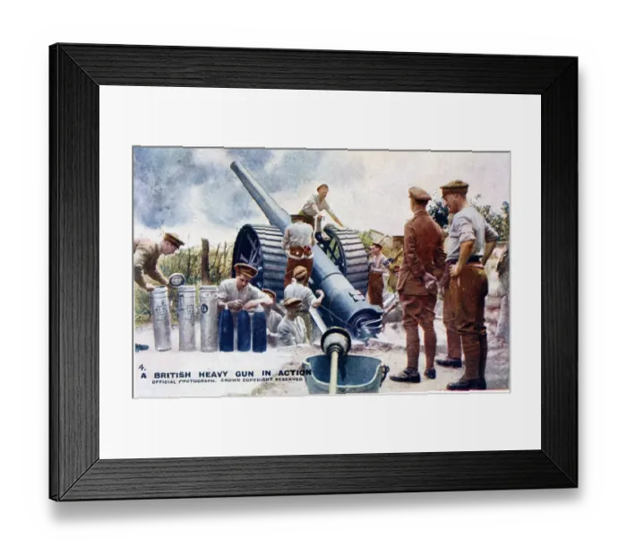 Framed Print : A British heavy gun in action, WW1 Framed Print : A British heavy gun in action, WW1