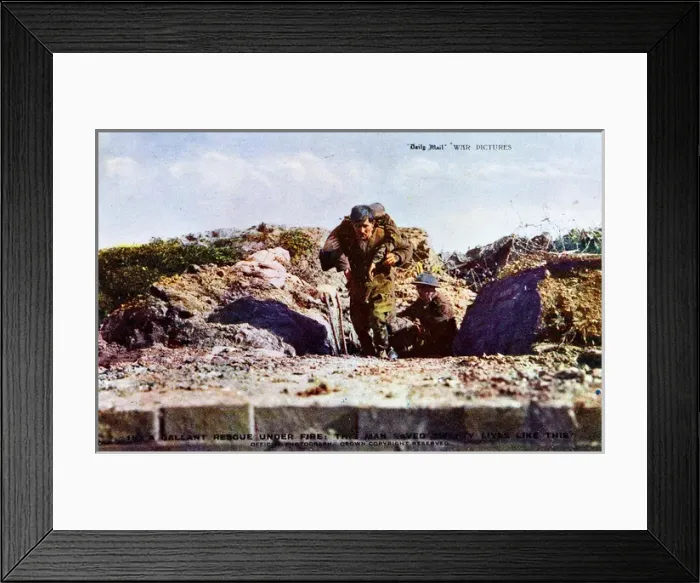 Framed Print : A gallant rescue under fire, saving a pals life, WW1 Framed Print : A gallant rescue under fire, saving a pals life, WW1