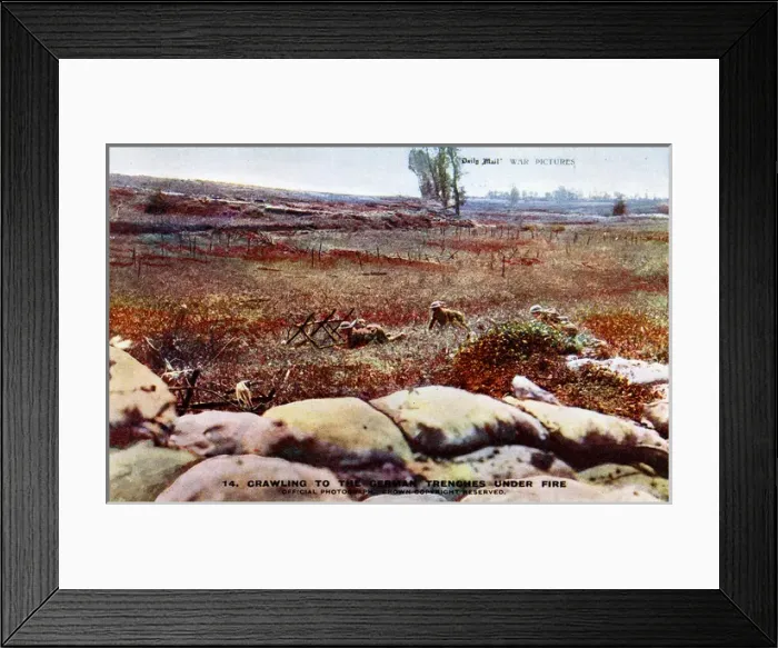 Framed Print : Crawling to the German trenches under fire, WW1 Framed Print : Crawling to the German trenches under fire, WW1